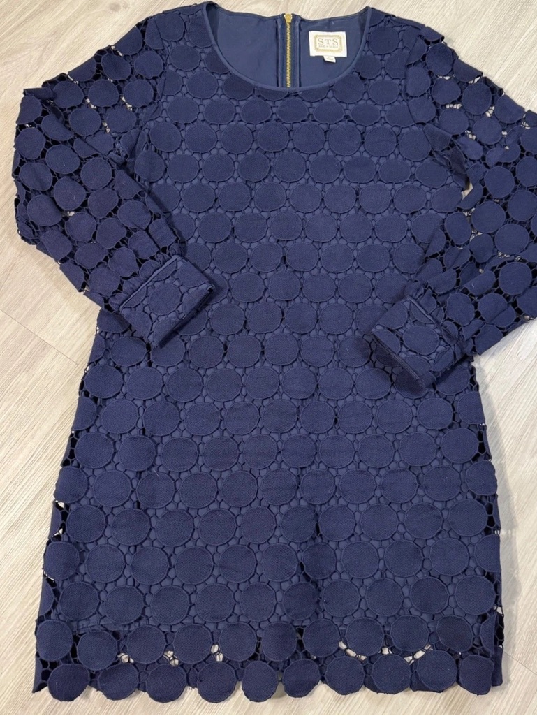 Sts Blue Circle Lace Crochet Long Sleeve Dress Size 10
